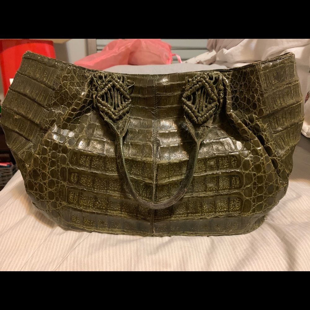 Olive green crocodile bag